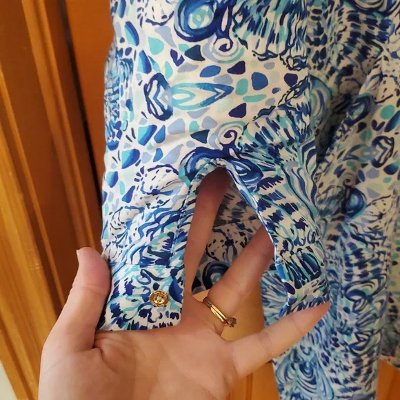Lilly Pulitzer Lilith Tunic Button Dress In Blue And Aqua Pattern Size XL - Picture 8 of 12